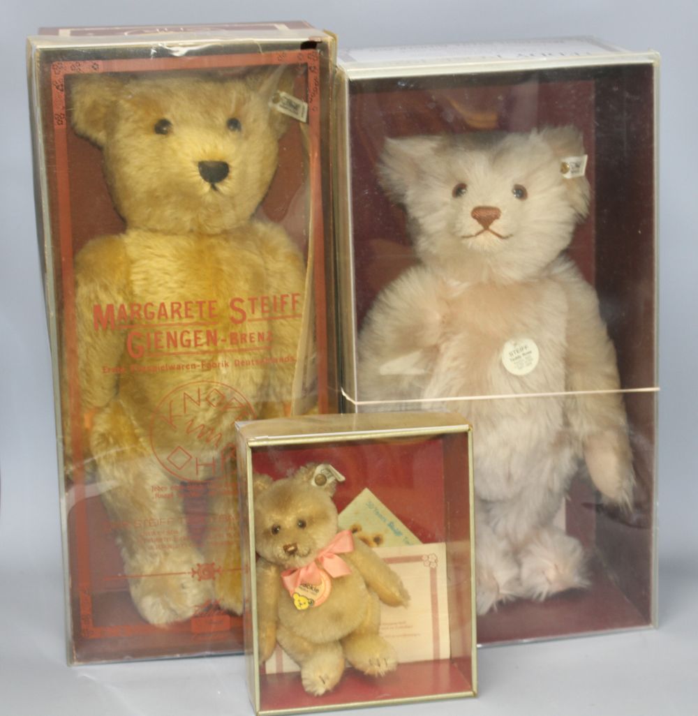 A Steiff Teddy Rose, box and certificate; a Margarette Steiff limited edition and a Jackie bear with box and certificate